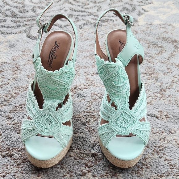 Lucky Brand Espadrille Wedge Bohemian Sandals Seafoam Green 8 - Picture 3 of 7
